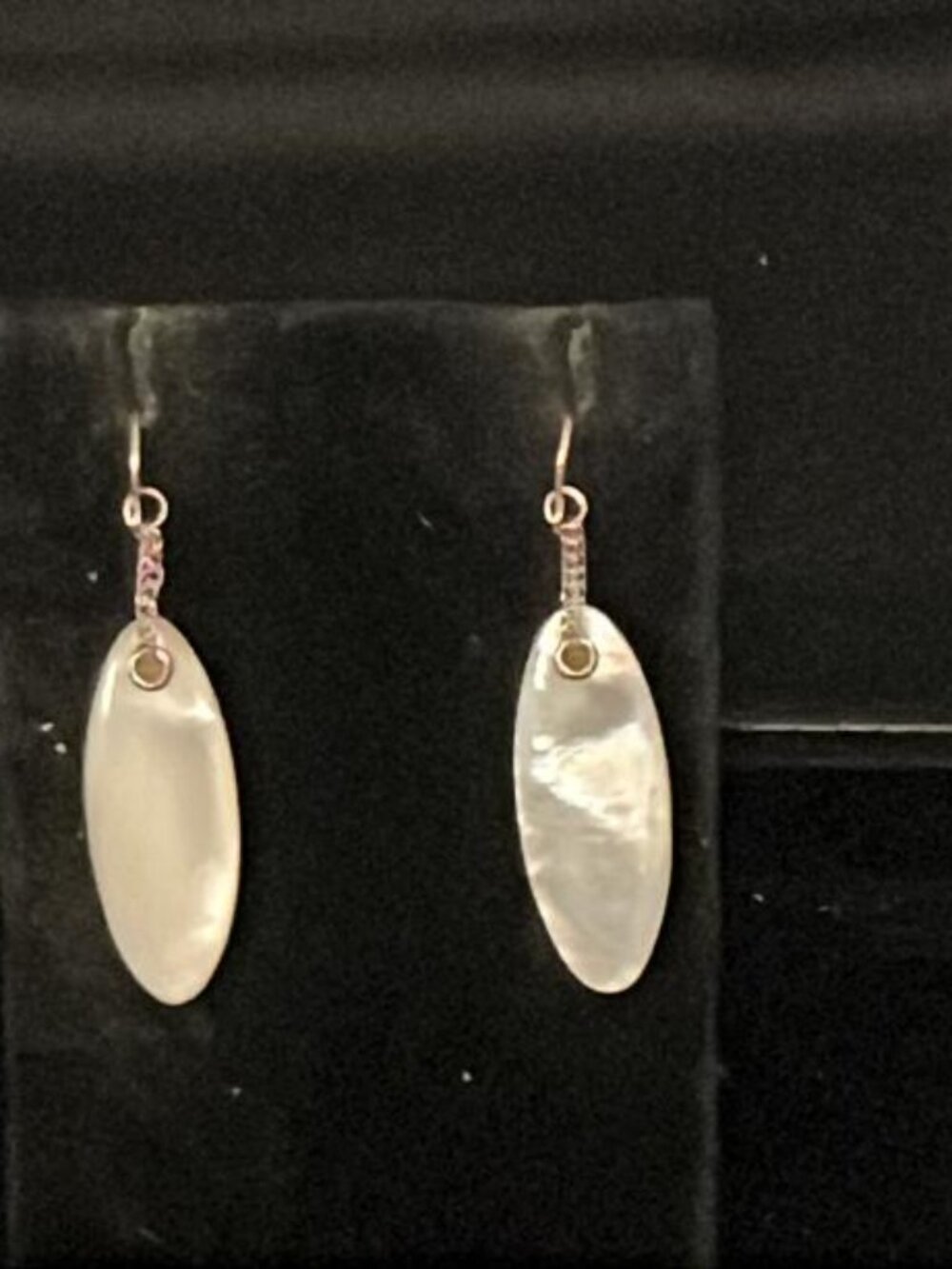 Mother of Pearl on Silver Tone Chain Earrings